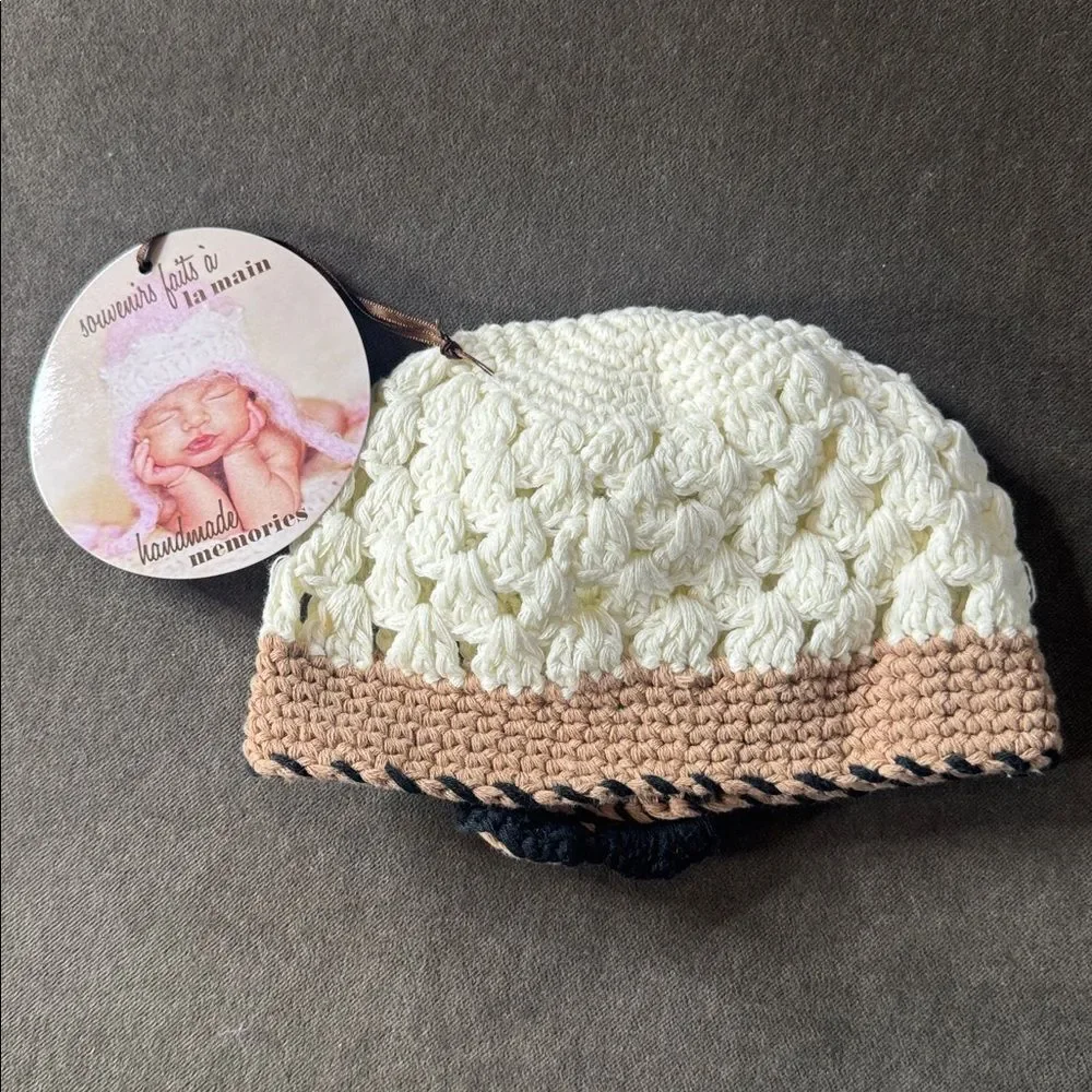 Daisy Baby Crocheted Skull Hat Beanie Black White Brown Flower 6-12 months NEW